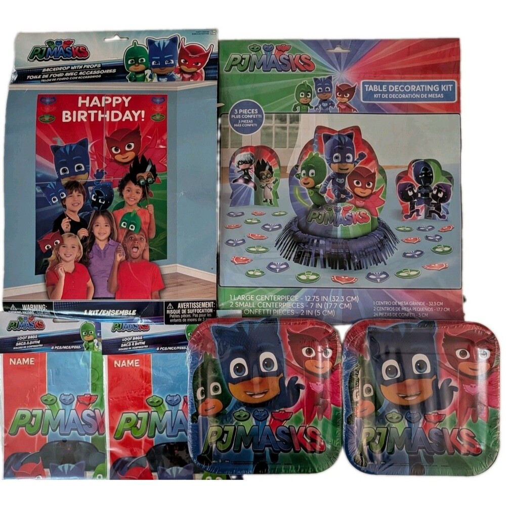 PJ Masks Birthday Party Supplies Lot Backdrop Photo Props Plates Loot Bags Decor